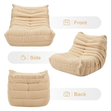 Bean Bag Chairs for Adults Giant Bean Bag Chair Memory Foam BeanBag Chair Big Bean Bag Sofa with Filler Faux Fur Fireside Beanbags Lazy Sofa for Living Room Bedroom Dorm Office (Khaki Teddy) - Image 8