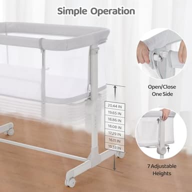 Ezebaby Baby Bassinet Bedside Sleeper, Portable Bedside Bassinet for Baby Newborn Infants with Adjustable 7 Heights and All Mesh Sides, Mattress & Sheet Included - Image 7