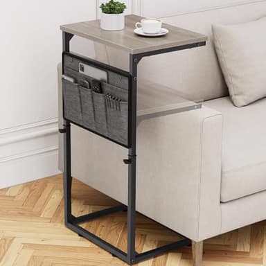 Vagusicc C Shaped End Table, 33'' Tall Side Table for Couch, Adjustable Height Small Couch Side Table for Small Spaces, C Table Slide Under Sofa Table TV Tray Arm Table for Living Room, Bedroom, Grey - Image 1