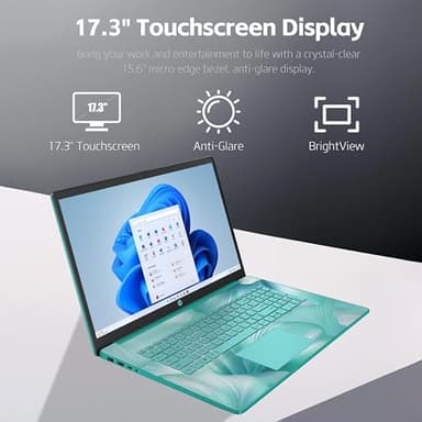 HP 17 Laptop, Intel Celeron N4120 Processor, 17.3’’ HD+ Touchscreen Display, 32GB RAM,1TB SSD, Intel UHD Graphics, Backlit Keyboard, Windows 11 Home, Fatcayes Accessory, Aquamarine Sky (Renewed) - Image 3