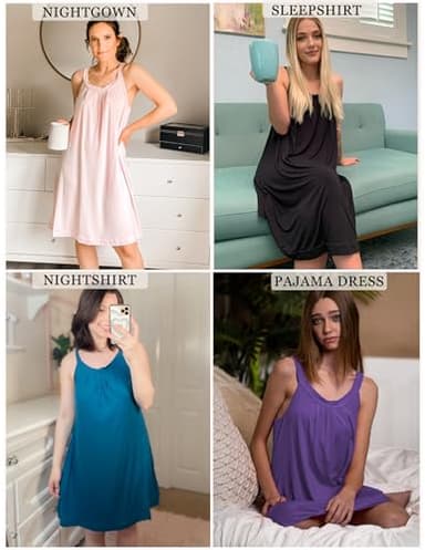 Ekouaer Women's Nightgown Sleeveless Sleepwear Comfy Sleep Shirt Pleated Scoopneck Nightshirt (Blue, Large) - Image 3
