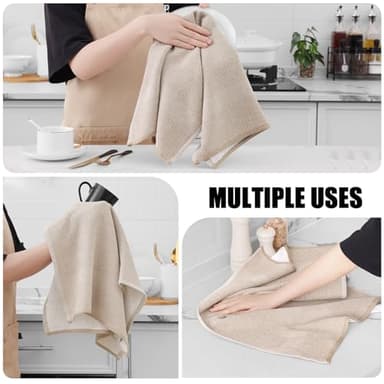 Homaxy Premium Kitchen Towels(18”x 28”, 6 Pack), Large Cotton Kitchen Hand Towels, Flat and Terry Dish Towels, 380 GSM Highly Absorbent Tea Towel Set with Hanging Loop, Khaki - Image 4