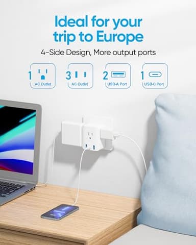 2 Pack European Travel Plug Adapter, Olcorife Foldable International Power Adapter with 4 Outlets 3 USB Ports, Type C Plug Adapter for US to Europe, Italy Spain Iceland France Germany - Image 2
