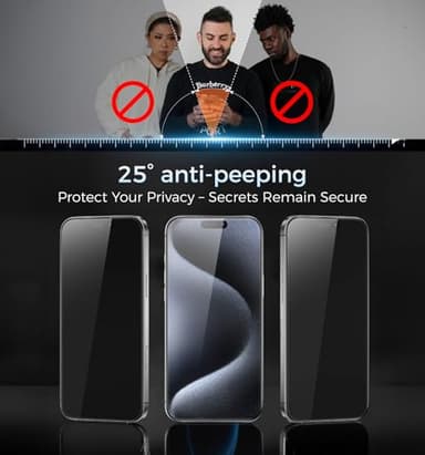 MAGIC JOHN 3rd Gen Upgraded for iPhone 15ProMax Privacy Screen Protector 6.7 Inch,25°Anti-Spy Screen,Shockproof Tempered Glass,Auto Dust-Removal,Bubble Free,Easy Installation,2 Pack - Image 3