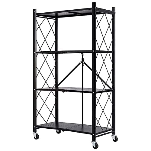 Txxplv 4-Tier Folding Shelf Storage Shelves Heavy Duty Foldable Metal Shelving Units Racks with Wheels No Assembly Required Great for Kitchen and Garage Shelf - Image 1