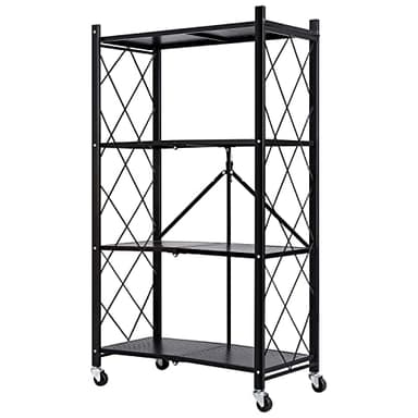 Txxplv 4-Tier Folding Shelf Storage Shelves Heavy Duty Foldable Metal Shelving Units Racks with Wheels No Assembly Required Great for Kitchen and Garage Shelf - Image 1