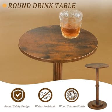 MaxSmeo Drink Table, Small Side Table for Small Spaces, Modern Round End Table with Fluted Wood Leg, Rustic Brown - Image 6