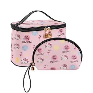 AmBealla Cosmetic Bag Large Makeup Bags Pink Travel Case with Makeup Brush Holder，2PCS Cosmetic Organizer for Women, Toiletry Storage Bag for Skincare & Beauty Tools Sweet Cute for Girls - Image 1