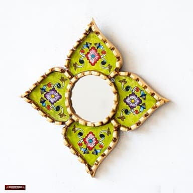 Accent Diamond mirror on the wall living room decor - Peruvian Painted glass mirror wall art decor - ornate Hanging mirror wall decorative (Lime) - Image 3