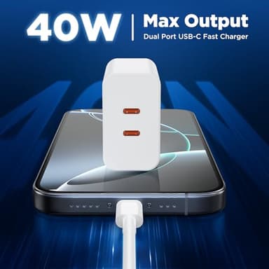 [6+10FT] iPhone 17 16 15 USB C Charger Fast Charging,40W Dual Port Fast Wall Charger Block with 6+10FT Long USB C Charging Cable Cord for iPhone 17/16/15 Pro Plus Pro Max, iPad Pro/Air, Samsung - Image 2