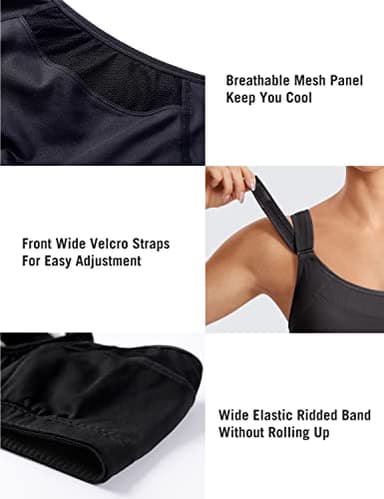SYROKAN Front Adjustable Sports Bras for Women High Impact Wirefree Comfort No Bounce Support Workout Running Bra Black 38DD - Image 4