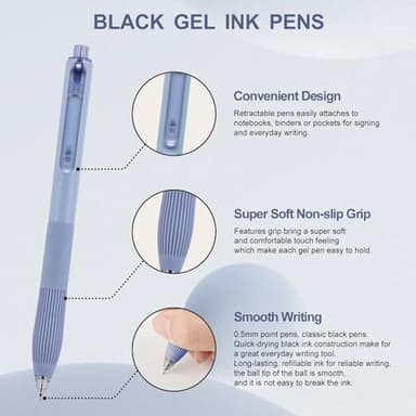 Linbsunne Gel Pens Black Ink Pens for Office 0.5mm Fine Point Pens Smooth Writing Retractable Work Pen (12-count) - Image 2