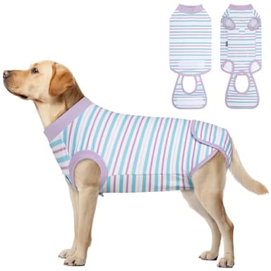 cyeollo Recovery Suit for Dogs Surgery Suit Female Spay Soft Pet Onesie Bodysuit Male Dog Neuter, Small Dogs Surgical Recovery Shirt, Striped, L - Image 1