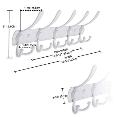 Dseap Wall Mounted Coat Rack - 5 Tri Hooks, Heavy Duty, Stainless Steel, Metal Coat Hook Rail for Coat Hat Towel Purse Robes Mudroom Bathroom Entryway (White, 2 Packs) - Image 6