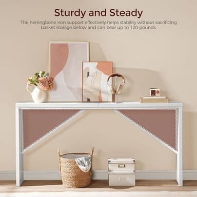 MAHANCRIS Console Table, 62.2" Long Sofa Table Behind Couch, Narrow Entryway Table, Farmhouse Dining Table with Angled Metal Frame, Industrial Console Table for Entryway, White CTWT15801 - Image 7