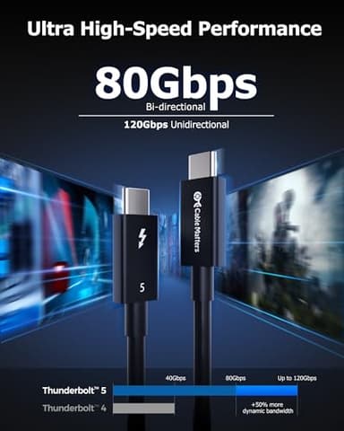 Cable Matters [Intel Certified] 80Gbps Thunderbolt 5 Cable with up to 120Gbps Bandwidth Boost and 240W Charging - 1m / 3.3ft, Compatible with Thunderbolt 4, USB4, and USB C, Black - Image 4
