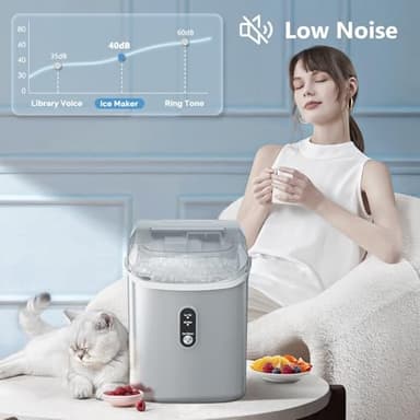 Ice Makers Countertop with Soft Chewable Pellet Ice, Pebble Ice Maker Machine with Self-Cleaning, 22Lbs/24Hrs, One-Click Operation, Ice Basket/Ice Scoop for Home/Office/Bar/Party - Image 5