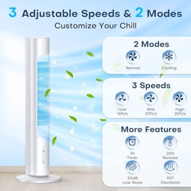 MYICY Evaporative Air Cooler, 35" Windowless Air Conditioner Portable w/3 Speeds, 25ft Remote, Smart Timer & Water Tank, Portable Air Conditioners No Windows Needed, 90°Oscillating AC Unit for Room - Image 2