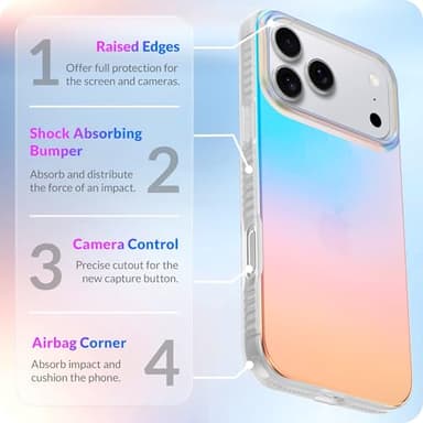 LONLI Hue for iPhone 17 Pro Max Case - Holographic Iridescent Shockproof Cute Phone Cover - [Shock-Absorbent Bumper] - Cute, Unique and Aesthetic for Women and Girls - Image 5
