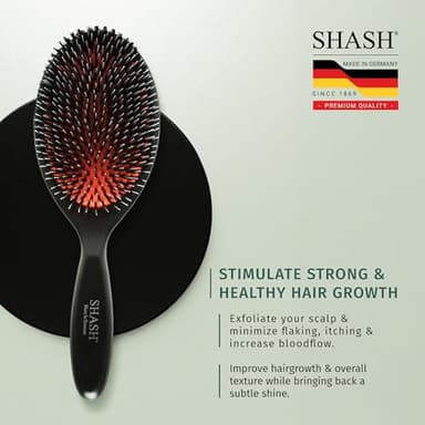 Since 1869 Hand Made In Germany - Nylon Boar Bristle Brush Suitable For Normal to Thick Hair - Gently Detangles, No Pulling or Split Ends - Softens and Improves Texture, Stimulates Scalp (Large) - Image 4
