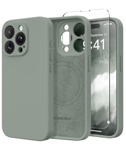 SuydanBox Magnetic for iPhone 15 Pro Max Case, Compatible with MagSafe, [Full Camera Protection][Screen Protector] Silicone Shockproof Protective Phone Case for iPhone 15 Pro Max 6.7", Calke Green - Image 1