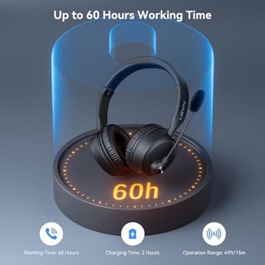 LEVN Bluetooth Headset with Microphone, Wireless Headset with Mic & Mute Button, 60 Hrs Working Time, Noise Cancelling Bluetooth Headphomes 5.3 Multipoint Connect to Cell Phone/Mobile/Laptop/Tablet/PC - Image 4