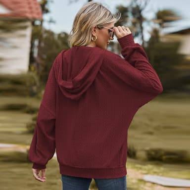 SYEXDZON Zip Up Hoodies For Women Oversized Sweatshirts Fleece Jackets Casual Comfy Fashion Outfits 2024 Fall Winter Clothes Claret - Image 2