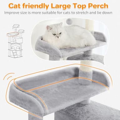 Made4Pets Cat Tree 54in Cat Tower for Indoor Cats Kitten Tree Multi-Level Cat Tree with 2 Condo Furniture Activity Center with Scratching Posts Funny Toys Kittens Pet Play House, Light Grey - Image 3