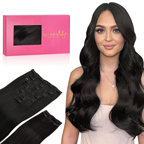 WENNALIFE Clip in Hair Extensions, 150g 20 Inch 9pcs Natural Black Human Hair Extensions Thicker Clip in Hair Extensions Real Human Hair Clip Set Double Weft - Image 1
