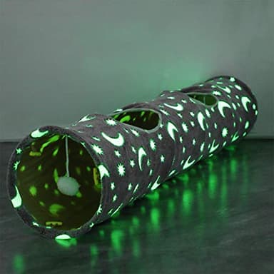 LUCKITTY Cat Tunnel Tube with Plush Ball Toys Collapsible Self-Luminous Photoluminescence, for Small Animals Pets Bunny Rabbits, Kittens, Ferrets,Puppy and Dogs Grey Moon Star - Image 1