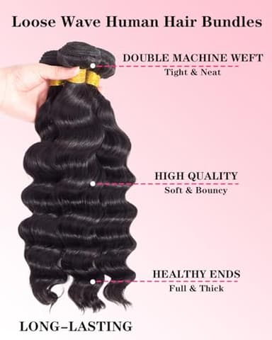 Loose Wave Bundles Human Hair with 5x5 Closure, (20 22 24+18) 12A 100% Real Human Hair Loose Deep Wave Bundles with Closure 5x5 Natural Color Unprocessed Brazilian Virgin Human Hair Extension - Image 3