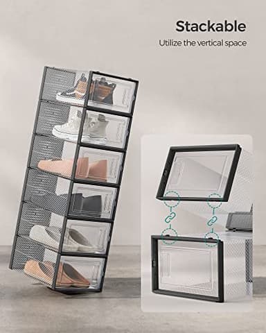 SONGMICS Shoe Boxes, Pack of 12 Shoe Storage Organizers, Stackable Clear Plastic Boxes for Closet, Sneakers, 13.1 x 9.1 x 5.6 Inches, Transparent and Black ULSP006B12 - Image 5