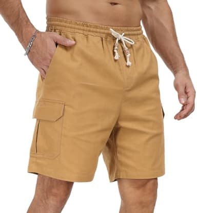 NITAGUT Men's Linen Shorts Summer Beach Casual Drawstring Shorts with Multi Pockets - Image 5
