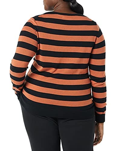 Amazon Essentials Women's Long-Sleeve Lightweight Crewneck Sweater (Available in Plus Size), Black Caramel Rugby Stripe, X-Large - Image 5