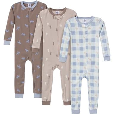 Gerber Baby-Girls 3-Pack Snug Fit Footless One-Piece Cotton Pajamas, Moose & Trees, 3-6 Months - Image 1