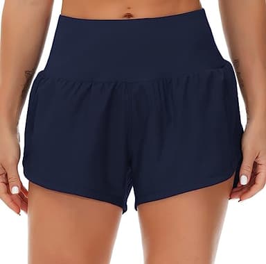 THE GYM PEOPLE Womens High Waisted Running Shorts Quick Dry Athletic Workout Shorts with Mesh Liner Zipper Pockets (Blue, Medium) - Image 7