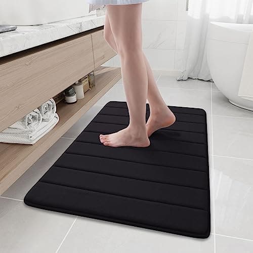 Buganda Memory Foam Bath Mat, 35.4" x 24", Ultra Soft and Non-Slip Bathroom Rugs, Water Absorbent and Machine Washable Bath Rug Runner for Bathroom, Shower, and Tub, Black - Image 1