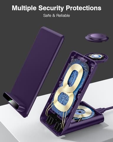 Wireless Charging Station,3 in 1 Charging Stand Made for Apple Watch Ultra 11 10 9 8 7 6 SE 5 4 3,Fast Wireless Charger Made for iPhone 17/Air/16/15/14/13/12,for AirPods Pro 3(with Adapter) (Purple) - Image 4