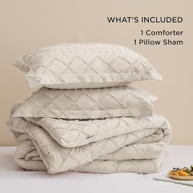 Bedsure Twin/Twin XL Comforter Set - Beige Comforter, Boho Tufted Shabby Chic Bedding, 2 Pieces Vintage Farmhouse Bed Set for All Seasons, Fluffy Soft Bedding with 1 Pillow Sham - Image 6