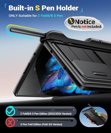 BERFY for Z Fold 6 Case with Privacy Screen Protector, [Anti Spy] Built-in S Pen Holder, Slide Camera Cover, 2 Hidden Kickstand, Full-Body Shockproof Slim Phone Case for Samsung Galaxy Z Fold 6, Black - Image 5