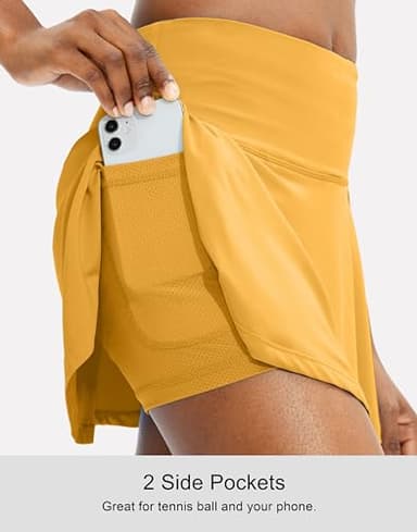SANTINY Pleated Tennis Skirt for Women with 4 Pockets Women's High Waisted Athletic Golf Skorts Skirts for Running Casual (Yellow_M) - Image 3