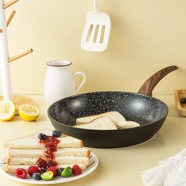 Vkoocy Pots and Pans Set Non Stick, Ceramic Cookware Set with Granite Pattern Kitchen Cooking Sets Induction Pot and Pan w/Frying Pans, Saucepans, Casserole, Non-Toxic, PTFE/PFOA/PFOS-Free, Black - Image 7