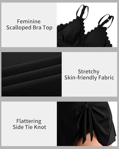 Charmo Plus Size Bathing Suit for Women One Piece Swimdress Tummy Control Ruched Swimsuits Scalloped V Neck Swimwear Black 3X - Image 4