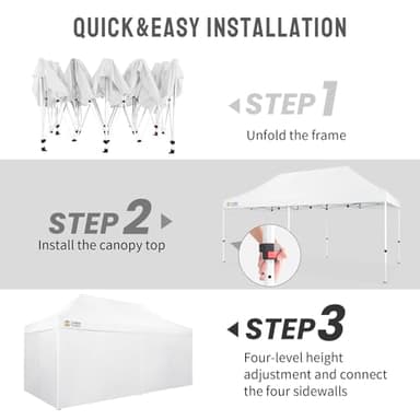 CROWN SHADES 10x20 Pop Up Canopy Tent, Thicken Frame Commercial Heavy Duty Tent, 4 Sidewalls 8 Stakes & 4 Sandbags & 4 Ropes, Outdoor Canopies for Events, Parties,White - Image 6