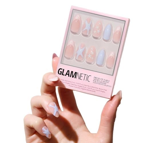 Glamnetic Press On Nails - Salty Waves | Short Almond Starfish Fake Nails with 3D Nail Art, Reusable Summer Nails | 15 Sizes - 30 Nail Kit with Glue - Image 1
