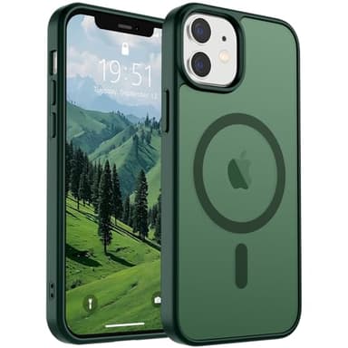 SUPFINE Magnetic for iPhone 12 Mini Case & iPhone 13 Mini Case (Compatible with MagSafe) (Military Grade Drop Protection) Slim Translucent Matte Shockproof Phone Cover,Forest Green - Image 1