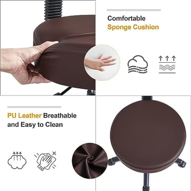 VECELO Armless Chair Rolling Stool with Backrest for Garage Shop Workbench Salon, Massage, Tattoo and Kitchen, with Wheels, Height Adjustable, Swivel, Coffee Brown - Image 5