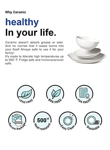 LE TAUCI Dinnerware Sets 12 Piece, Serve for 4, Ceramic Plates and Bowls Set (10" Dinner Plates + 8" Salad Dish + 22 oz Bowl) x 4, White - Image 9