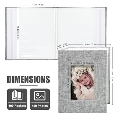 HenPisen Photo Album 4x6 100 Pockets, Linen Cover Top Loader Vertical, Slip-in Picture Grey Pockets Albums for Wedding, Family, Anniversary, Baby, Vacation - Image 2