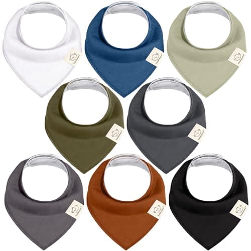 8-Pack Organic Baby Bandana Bibs for Boys, Girls - Super Absorbent Triangle Baby Bibs for Drooling and Teething Infant, 100% Cotton Extra Soft for Newborn, Infant 0-36 Months (Basics) - Image 1